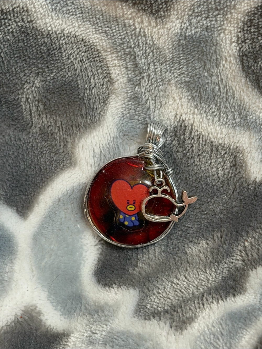 Handmade Red Heart Character Pendant Necklace with Silver Wire Wrap K-pop insp